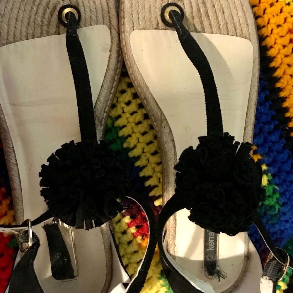 Kenzie Black Pom Flat Sandals